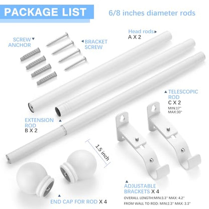 Curtain Rods for Windows 16-48", 6/8 In White Curtain Rod, 2 Pack - color: White, size: 48" - 6/8'' rod - 2 Pack