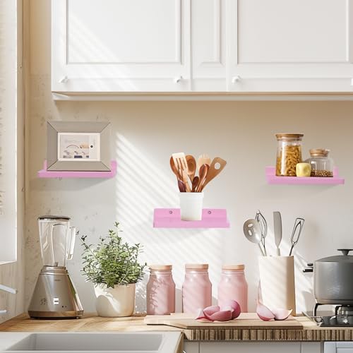 Small Floating Shelves for Wall,5 x 8.5 Inch,Set of 3,Pink - color: Pink
