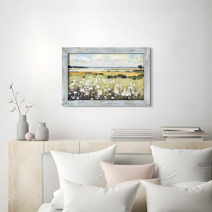 summer melody Landscape Floral Scenery Framed Wood Wall Art 24x16 Inch - color: Green, size: 24"L x 16"W