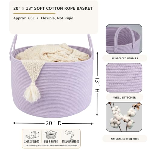 XUANGUO 66L Large Blanket Basket, Round Cotton Rope Basket, Purple - color: purple or lavendor