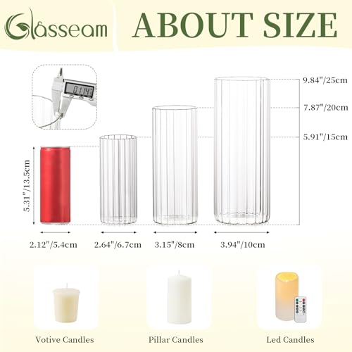 Glasseam Hurricane Glass Candle Holders, 6 Flower Vase for Pillar Candles - color: Clear