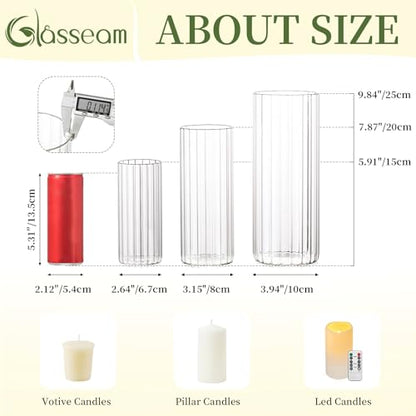 Glasseam Hurricane Glass Candle Holders, 6 Flower Vase for Pillar Candles - color: Clear
