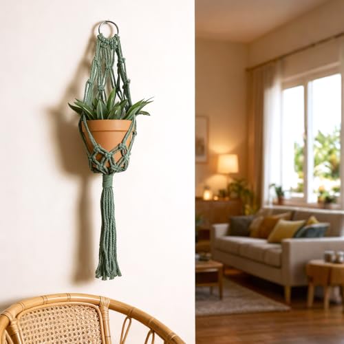 Artilady Boho Hanging Planter for Indoor Plants, Macrame Plant Hanger - color: Dark Green