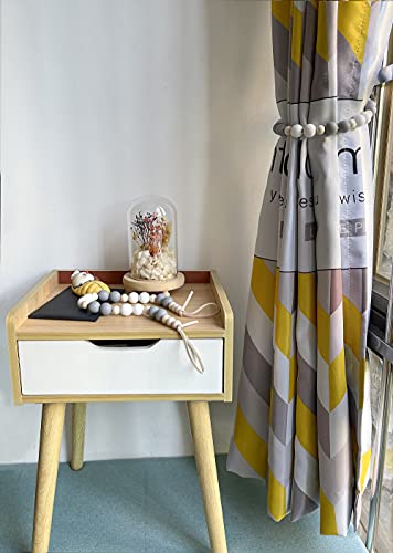 2 Pack Wood Bead Curtain Tieback, Boho Curtain Holdback for Wall - color: White, Gray, Wood Color