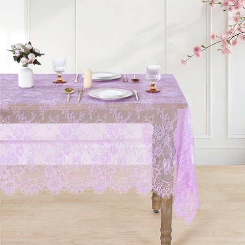 Lace Tablecloth Chic Table Fabric 60x120 Inch for Farmhouse Rustic Wedding - color: Light Purple, size: 120" x 60" (1Pc Rectangular)