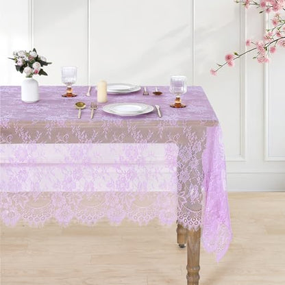 Lace Tablecloth Chic Table Fabric 60x120 Inch for Farmhouse Rustic Wedding - color: Light Purple, size: 120" x 60" (1Pc Rectangular)