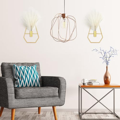 Peryiter 2 Pcs Gold Wall Decor Boho Pampas Metal Hanging Planters, Vase - style: Vase