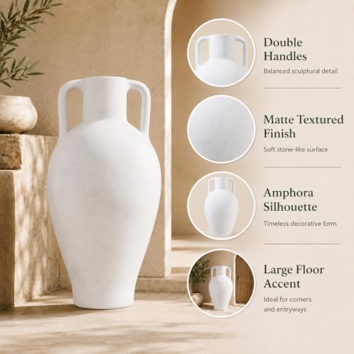 UPWOIGH 20in Ceramic Floor Vase with Handles - color: Off-white, size: 20''
