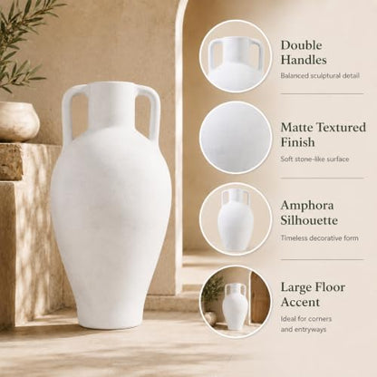 UPWOIGH 20in Ceramic Floor Vase with Handles - color: Off-white, size: 20''
