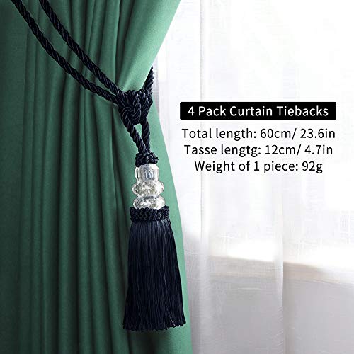 BEL AVENIR 4 Pack Curtain Tiebacks Hand-Woven Holdbacks Tassels Tiebacks - color: Navy, size: 4 Pack