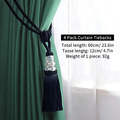 BEL AVENIR 4 Pack Curtain Tiebacks Hand-Woven Holdbacks Tassels Tiebacks - color: Navy, size: 4 Pack