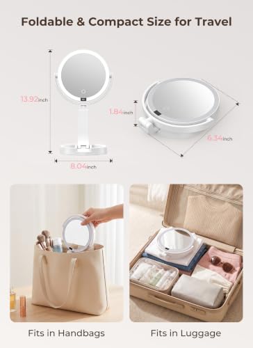 Brightown Lighted Travel Makeup Mirror,1X & 10X Magnification,3 Light Modes - color: White