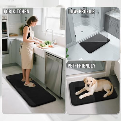 Yimobra Memory Foam Bathroom Mat Set, 24 x 17 & 24 x 20 in, Black - color: Black, size: 24x17+24x20 Inch