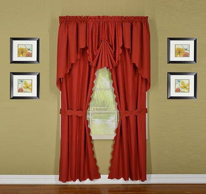Today's Curtain, Orleans Scallop Curtain, Brick Red 45" Panel Pair and Tieback,4-Piece-Set, 60" W x 45" L, Brick Red - color: Brick Red, size: 60"W x 45"L (Pack of 1)