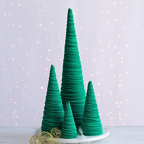 Your Heart's Content Velvet Trees Set of 4 Green, Elegant Mantel Accent, Winter Wedding Centerpiece, Valentine Accent, Elegant Entry, Cozy Gift for (Green) - color: Green