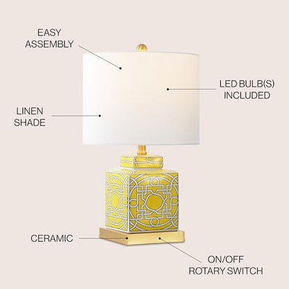 JONATHAN Y Catherine 22" Square Ceramic Ginger Jar Lamp, Yellow/White - color: Yellow/White