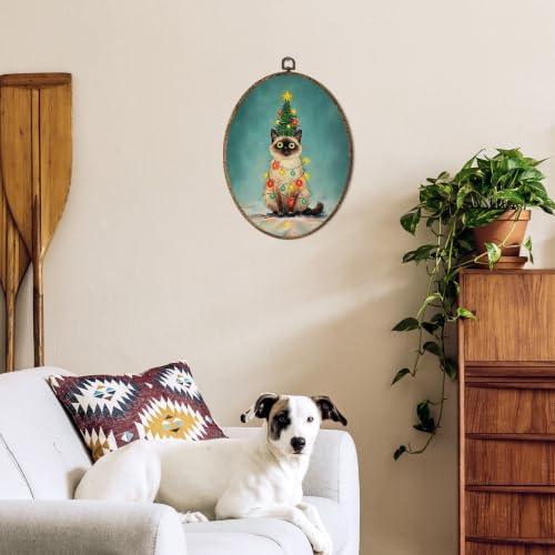 OINDADE Funny Christmas Siamese Cat Owner Gifts Oval Wall Art Hanging Decor - color: Christmas Siamese Cat