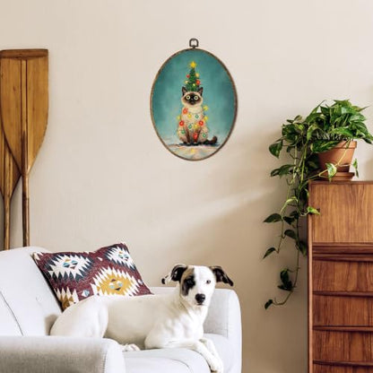 OINDADE Funny Christmas Siamese Cat Owner Gifts Oval Wall Art Hanging Decor - color: Christmas Siamese Cat