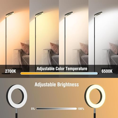 42W Dual-Sided Floor Lamp, RGB Color Changing LED Standing Lamp with Remote, Stepless Dimmabe Warm/Neutral/Cool Floor Light, Modern Torchiere Tall Lamps for Living Room Bedroom Gaming Party - color: RGB+Warm+Cool