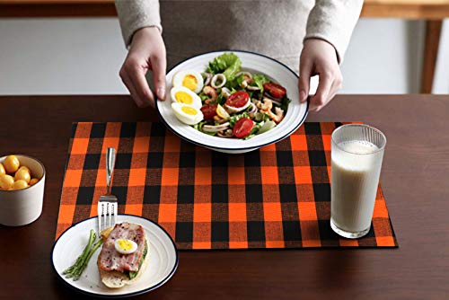 Urban Villa Two Tone Placemat Cotton Tablemat 14x20 (Set of 6) Orange/Blk - color: Halloween Checks, size: 14" x 20"