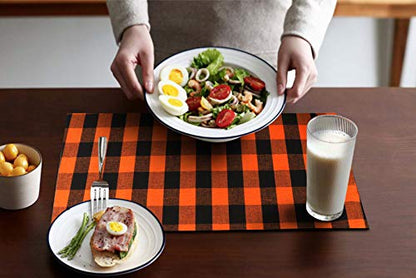 Urban Villa Two Tone Placemat Cotton Tablemat 14x20 (Set of 6) Orange/Blk - color: Halloween Checks, size: 14" x 20"