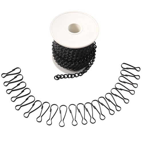 Bieye Chain006 32.8ft Black Metal Chain Roll with 20 Safety Hooks - size: Black 32.8ft Long