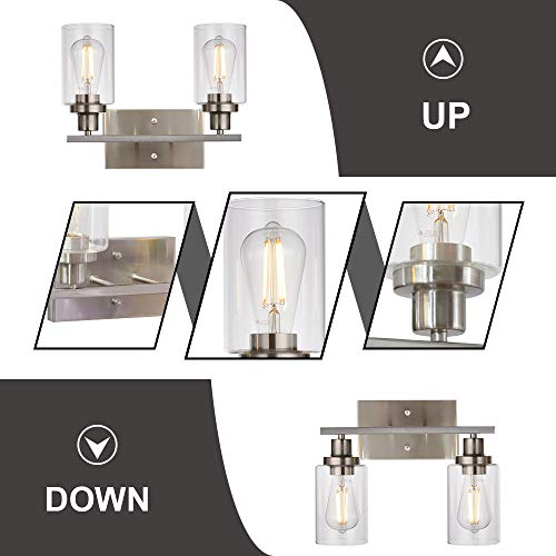 MELUCEE 2 Heads Bathroom Light Fixtures Brushed Nickel - color: Brushed Nickel, size: 2-Light