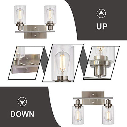 MELUCEE 2 Heads Bathroom Light Fixtures Brushed Nickel - color: Brushed Nickel, size: 2-Light