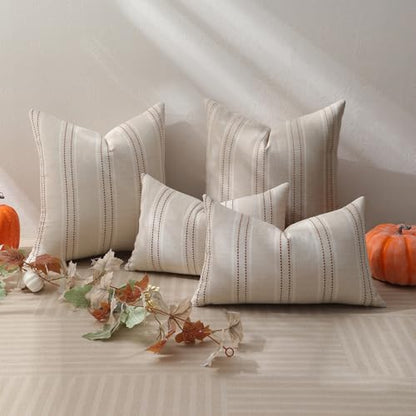 Hckot Fall Throw Pillow Covers 18x18 Set of 2 Striped Pillow Covers Caramel - color: Caramel, size: 18" x 18" (Pack of 2)