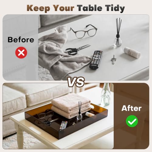Segbeauty 16x12in Large Acrylic Serving Tray with Handles, Amber, 3mm Thick - color: Amber, size: 16" x 12" x 2"