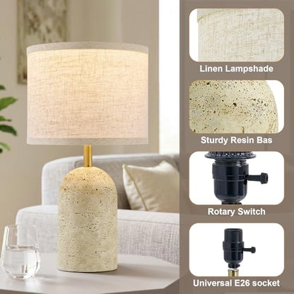 GyroVu Table Lamps Set of 2, Resin Bedside Lamps for Living Room Bedroom - color: Beige