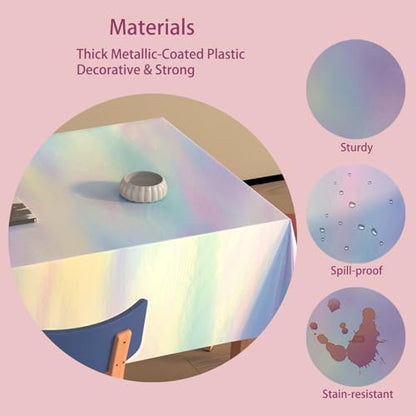 4 Pack Iridescent Plastic Tablecloths Disposable Tablet Cover 54 x 108 In