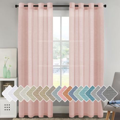 H.VERSAILTEX Baby Pink Linen Sheer Curtains 90" 2 Panels Grommet - color: Baby Pink, size: 52"W x 90"L (Pack of 2)
