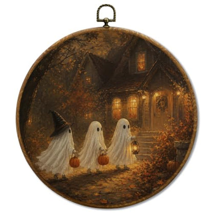 JUIOEIU Fall Halloween Witch Ghost Pumpkin Lantern Round Wall Decor 997 - color: Three ghosts