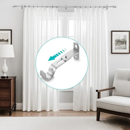 Adjustable Curtain Rod Brackets, Metal Window Drapery Rod Hanger Holders Hooks for 1 inch Rods (Satin Silver, Set of 2) (Pack of 2) - color: Satin Silver, size: Set of 2 (Pack of 2)