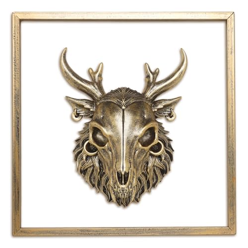 JJALIGHTS Exquisite Resin Animal Head Wall Sculpture (Gift Metal Frame) - Imitation Copper Vintage Decor for Living Room, Bedroom & Office | Decorative Wall Hanging Art (Wendigo) - color: Bronze Wendigo
