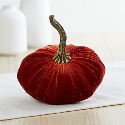 Small Velvet Pumpkins Set of 4 (Sm Rust Harvest Bronze Tangerine) - color: Sm Rust Harvest Bronze Tangerine