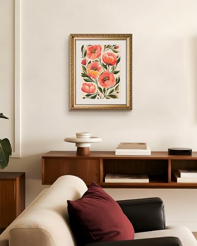VIYYIEA Gold Framed Peony Floral Wall Art, 13×16 Inch - color: Blooming Flowers, size: 16"L x 13"W