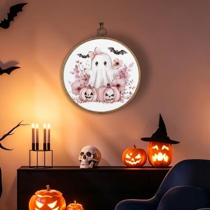 Cute Pink Halloween Ghost Round Wall Art, Halloween Pictures Wall Decor - color: Ghost-14