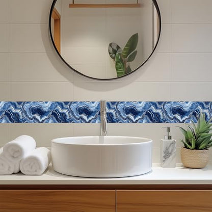 HOMETITUTE Peel and Stick Wallpaper Border 4x196in Navy Agate Pattern - color: Blue