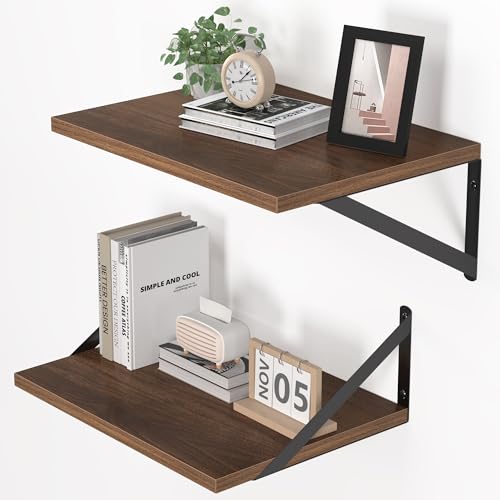Heimlove 16W x 12D Deep Floating Shelves Set of 2 Walnut - color: Walnut With Black Metal Bracket, size: 16Wx12Dx5.8H