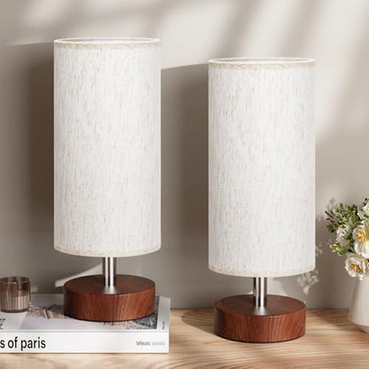 Table Lamps Set of 2 （Cream Shade - Walnut Base, 11.6" Inline Control） - color: Cream Shade-Walnut Base 2pcs, size: 11.6" Inline Control