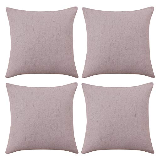 Deconovo Throw Pillow Covers 18 x 18 Inch Set of 4, Covers Only No Insert, Faux Linen Decorative Square Pillowcases with Hidden Zipper for Couch Sofa Bed Living Room, Dusty Rose - color: Dusty Rose, size: 18" x 18" (Pack of 4)