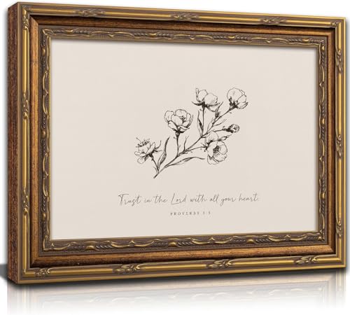 Vintage Gold Framed Floral Wall Art, Christian Bible Verse, 16 x 24 in - color: Sketch Floral, size: 24"L x 16"W