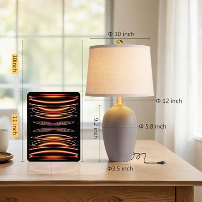 AIEAMPDO 21'' Set of 2 Farmhouse Ceramic Small Table Lamps for Living Room Bedroom, Nightstand Rustic Brown Desk Lamp for Bedside End Table Entryway, 2 LED Bulbs Included - color: Taupe