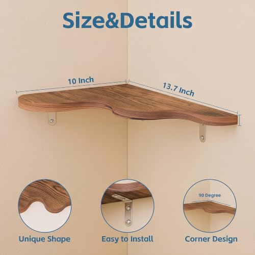 Cute Cloud Corner Shelves - Set of 2 Brown Wooden Floating Corner Shelves Wall Mounted, 90-Degree Space-Saving Nursery Shelves with Brackets, Kids Room Decor for Bedroom,Living Room,Bathroom - color: A-brown Cloud Corner Shelves, size: 2-Tier