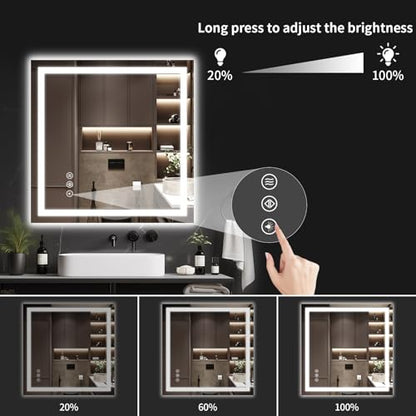 30"x30" LED Bathroom Mirror with Lights, Dimmable，Anti-Fog，Bathroom Vanity Mirror for Wall, Backlit + Front Lit, Memory Function, Shatter-Proof，Tempered Glass - size: 31"L x 31"W