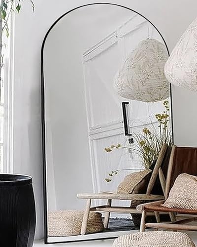 Otlsh Floor Mirror, 90"×46" Arched Full Length with Stand, Standing, Full Body, Large, Wall, Freestanding, Aluminum Frame - Black - color: Black, size: 90"L x 46"W