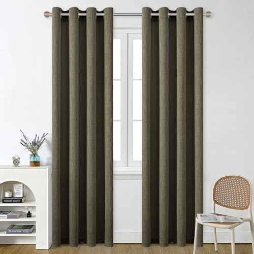 Linen Curtains 72 inch Length 2 Panels for Living Room 6ft Flax Linen Textured Thick Light Filtering Privacy Window Drapes Grommet Top for Bedroom Wrinkle Resistant Soft (52x72 Olive Green) - color: Olive Green, size: 52"W x 72"L (Pack of 2)