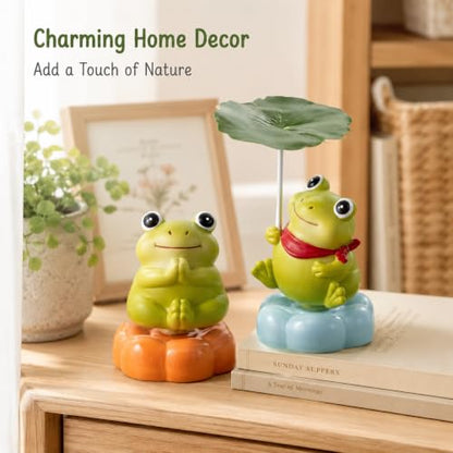 2Pcs Rotating Ceramic Frog Decor for Desk Room Miniature Garden Car, Gifts